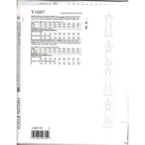 Vogue V1697 Misses 16 to 24 Special Occasion Dress Uncut Sewing Pattern - Picture 2 of 2